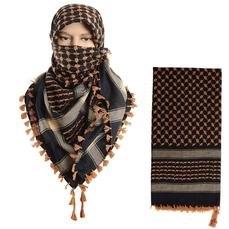 [Australia] - Micoop Large Size Premium Shemagh Scarf Arab Military Tactical Desert Scarf Wrap(48 by 48 inches) Black Orange 