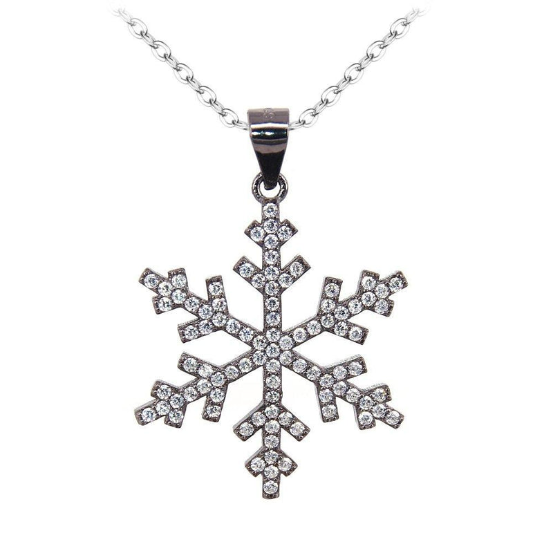 [Australia] - BiBeary Women elegant 925 Sterling Silver Zirconia CZ Snowflake Winter Christmas Chain Pendant Necklace black-tone 