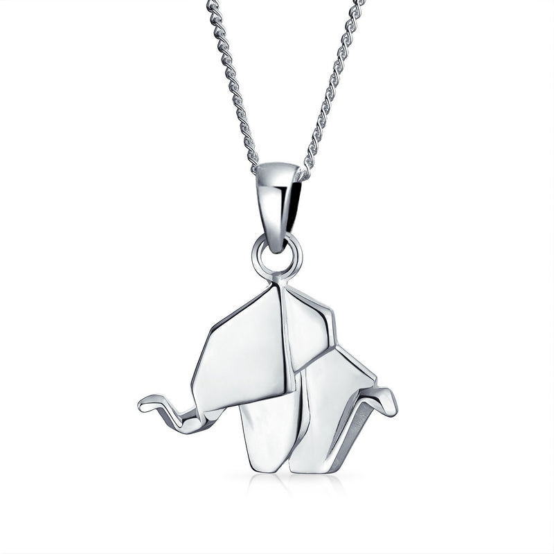 [Australia] - 3D Small Origami Elephant Zoo Animal Pendant Necklace For Women For Teen Polished 925 Sterling Silver 