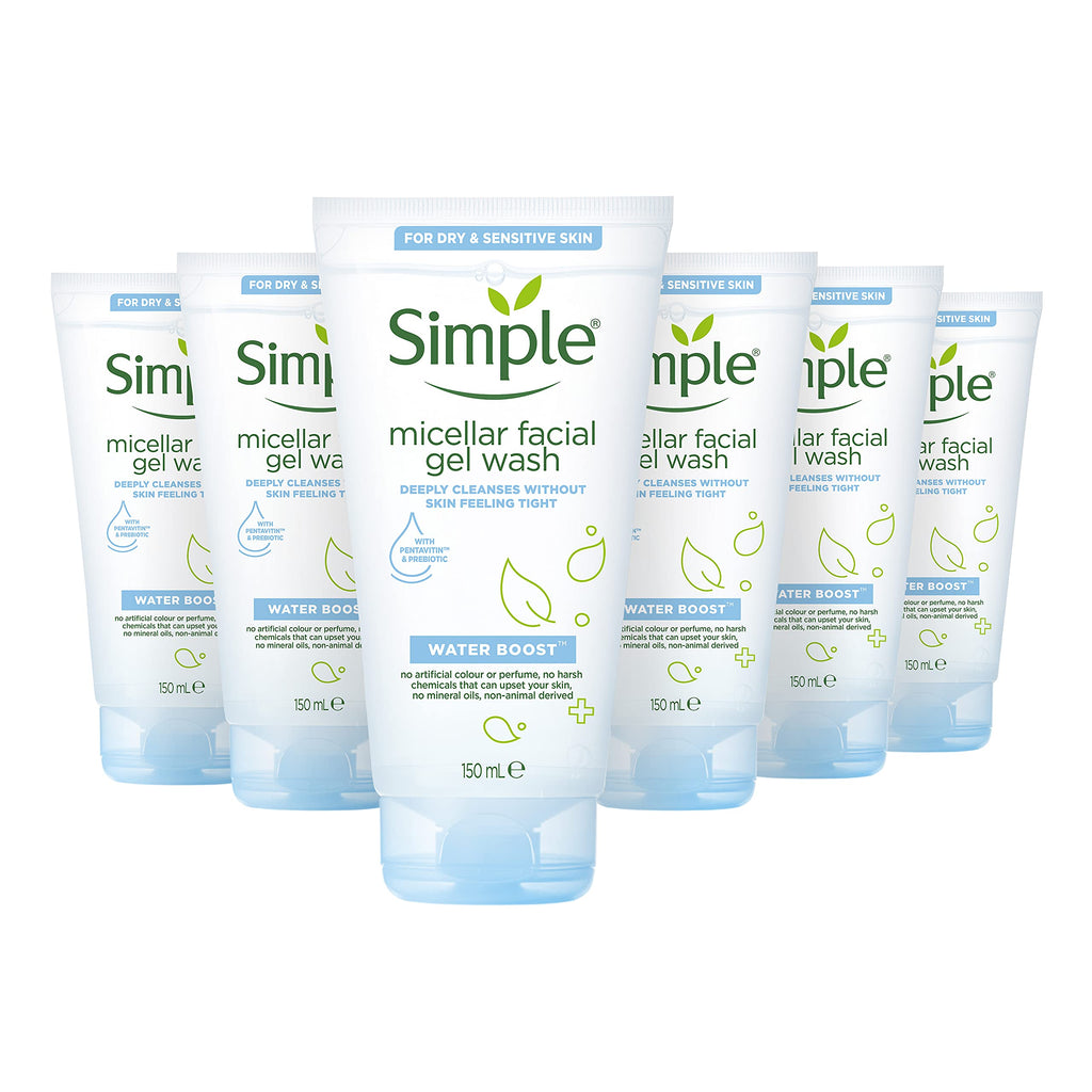 [Australia] - Simple Water Boost Micellar Gel UK's #1 facial skin care brand* Facial Wash for dehydrated and dry skin 150 ml pack of 6 