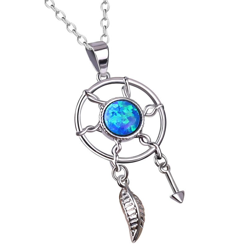 [Australia] - KELITCH Dream Catcher Necklace 925 Silver Chain Necklace Opal Pendant Arrow Necklace Blue 26a 