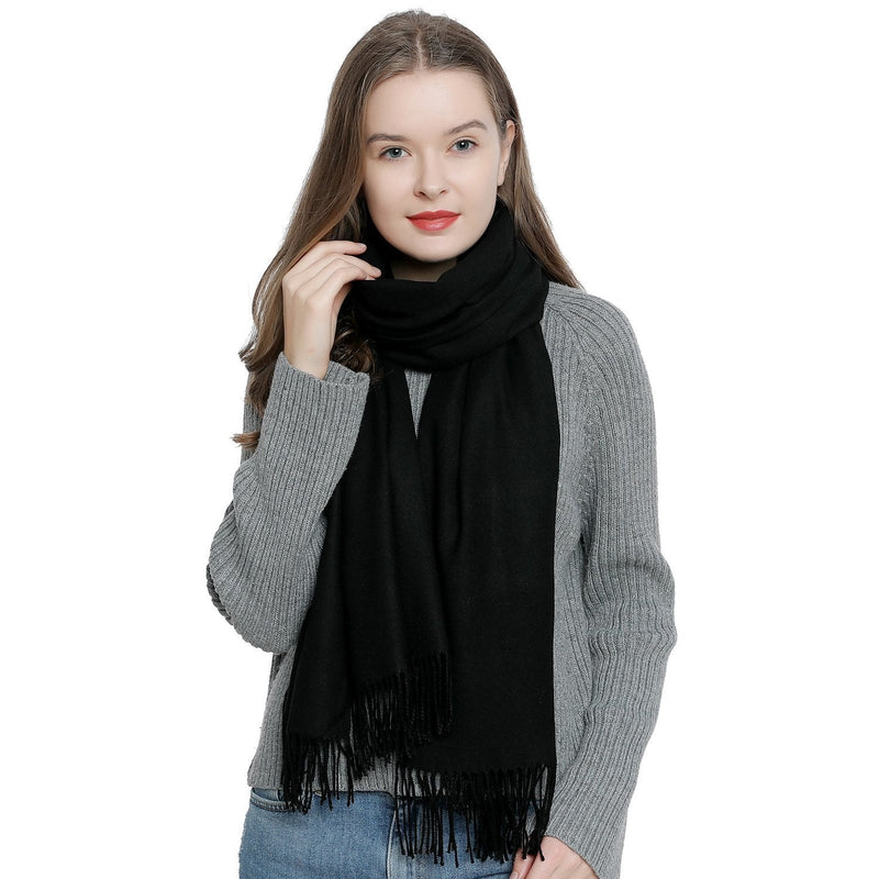[Australia] - Large women's winter scarf 72.8 x 25.6" - 185 x 65 cm soft and warm in unicolor Black 
