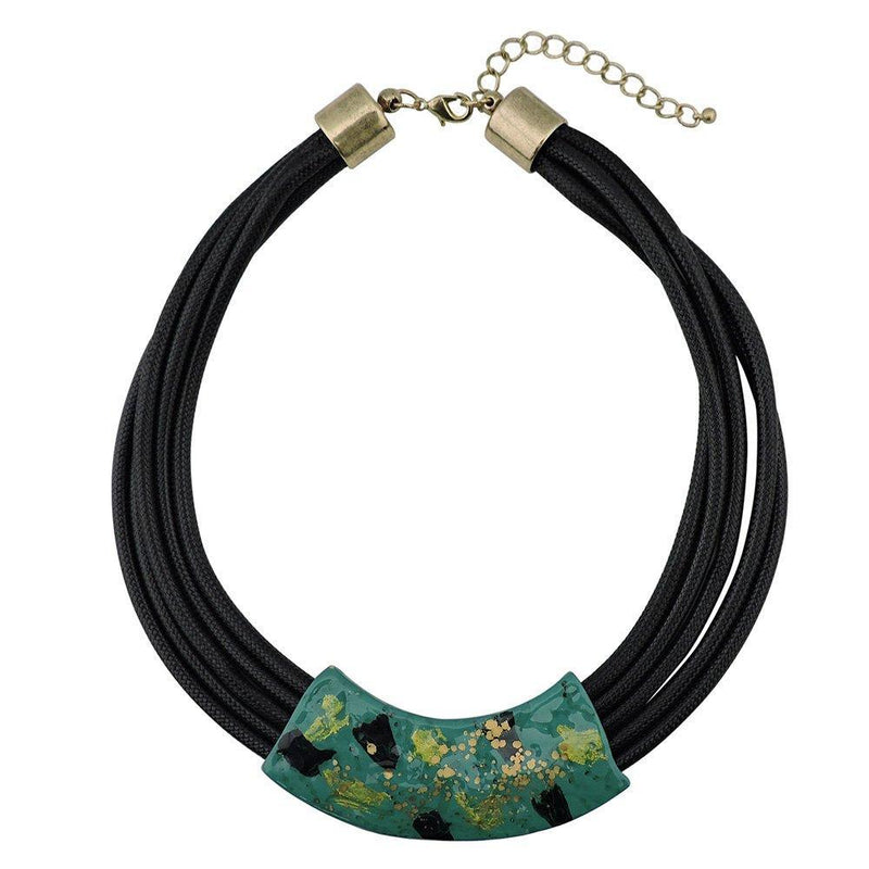 [Australia] - BOCAR Black Chunky Alloy Multi Layer Statement 18" Choker Collar Necklace (NK-10398) Teal 