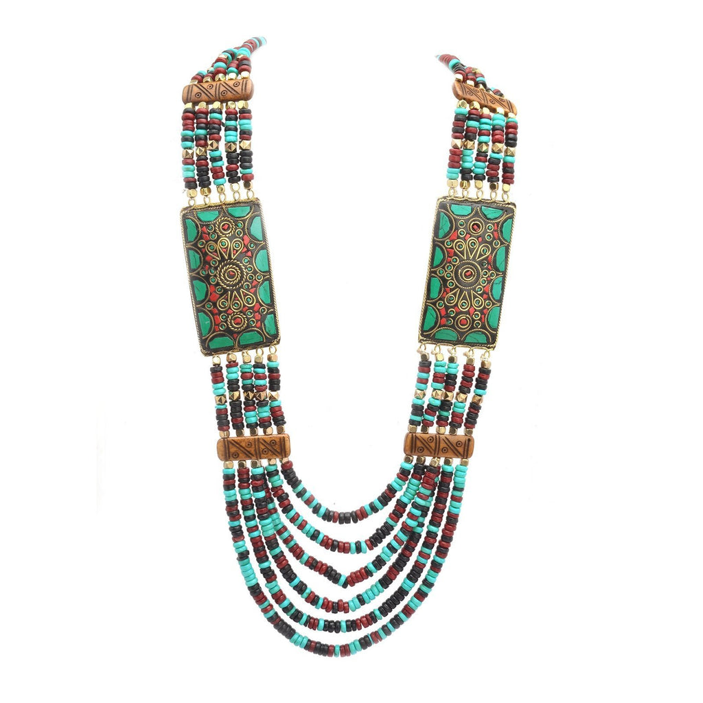 [Australia] - Zephyrr Fashion Multi Strand Wooden Beaded Statement Necklace Tibetan Handmade Jewellery for Girls and Women Green 