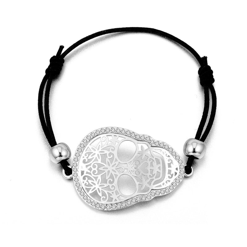 [Australia] - Ouran Women's Charm Bracelet,Stretch Skull Bracelet Adjustable Cord Cuff Bracelet in Christmas Silver Plated Skull 