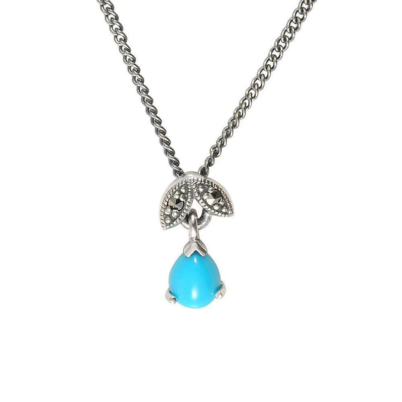 [Australia] - Esse Marcasite Sterling Silver Natural Turquoise and Marcasite Necklace 