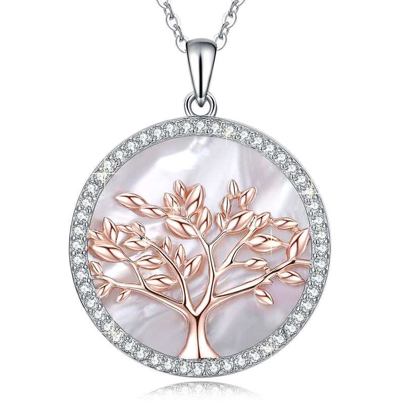 [Australia] - MEGA CREATIVE JEWELRY Women 925 Sterling Silver Tree of Life Crystals Pendant Necklace Jewellery Gifts for Her Mum Wife Girlfriend Mother of Pearl Rose Gold 