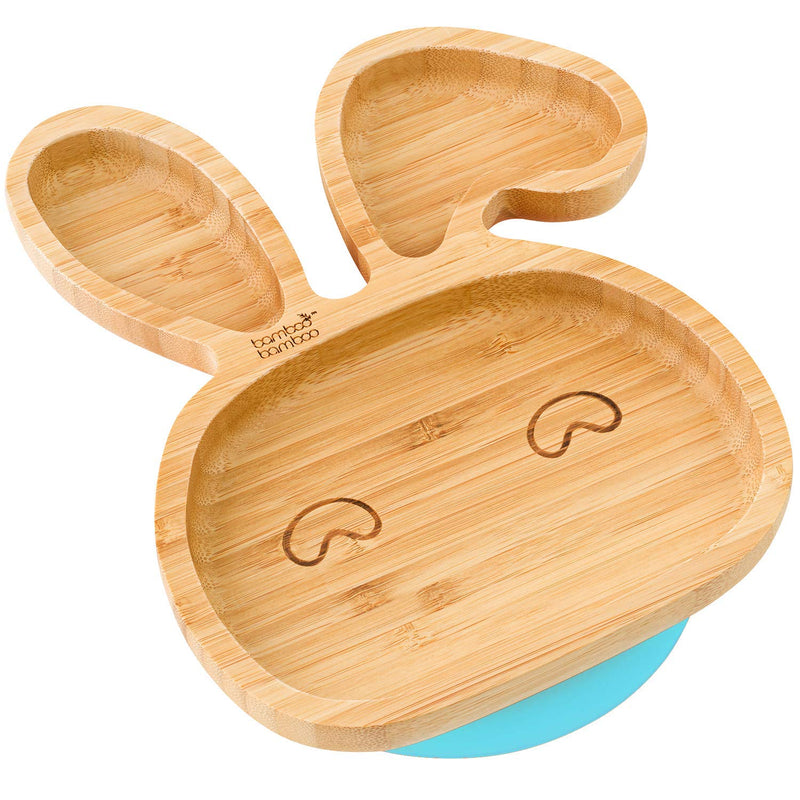 [Australia] - bamboo bamboo ® Baby Plate– Kids and Toddler Suction Cup Bamboo Plate for Babies | Non-Toxic | Cool to The Touch | Ideal for Baby-Led Weaning (Bunny, Blue) 