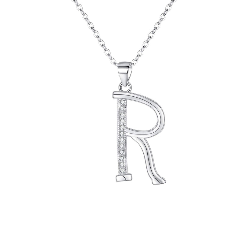 [Australia] - EVER FAITH 925 Sterling Silver CZ Cursive Initial Alphabet Letter R Adjustable Pendant Necklace Clear 