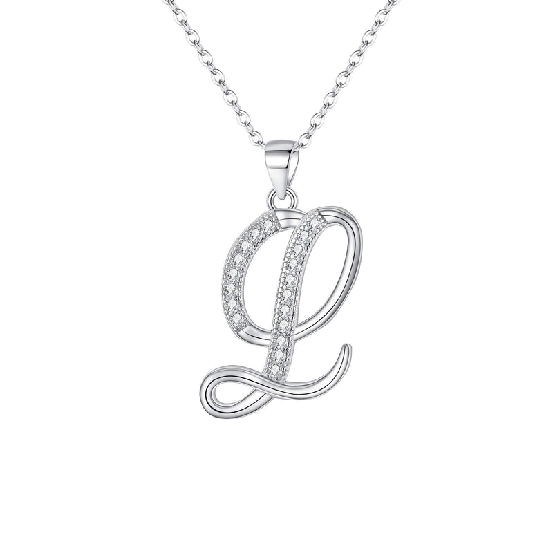 [Australia] - EVER FAITH 925 Sterling Silver CZ Cursive Initial Alphabet Letter L Adjustable Pendant Necklace Clear 