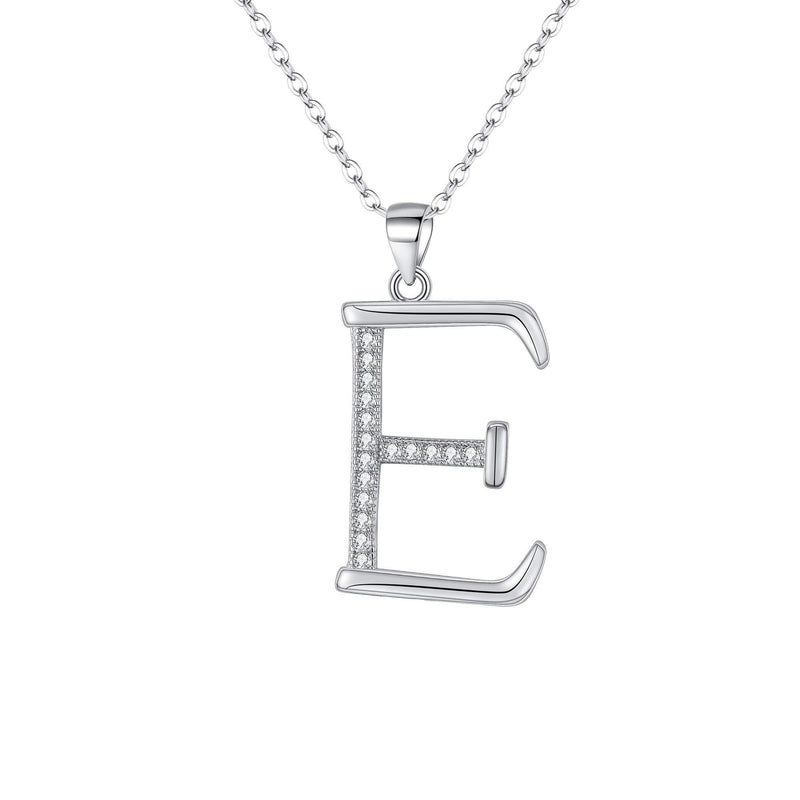[Australia] - EVER FAITH 925 Sterling Silver CZ Cursive Initial Alphabet Letter E Adjustable Pendant Necklace Clear 
