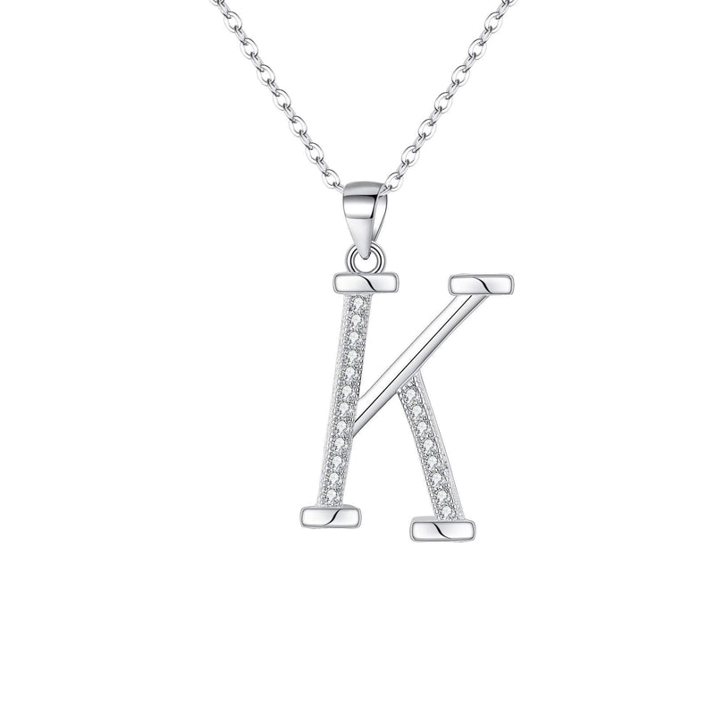 [Australia] - EVER FAITH 925 Sterling Silver CZ Cursive Initial Alphabet Letter K Adjustable Pendant Necklace Clear 