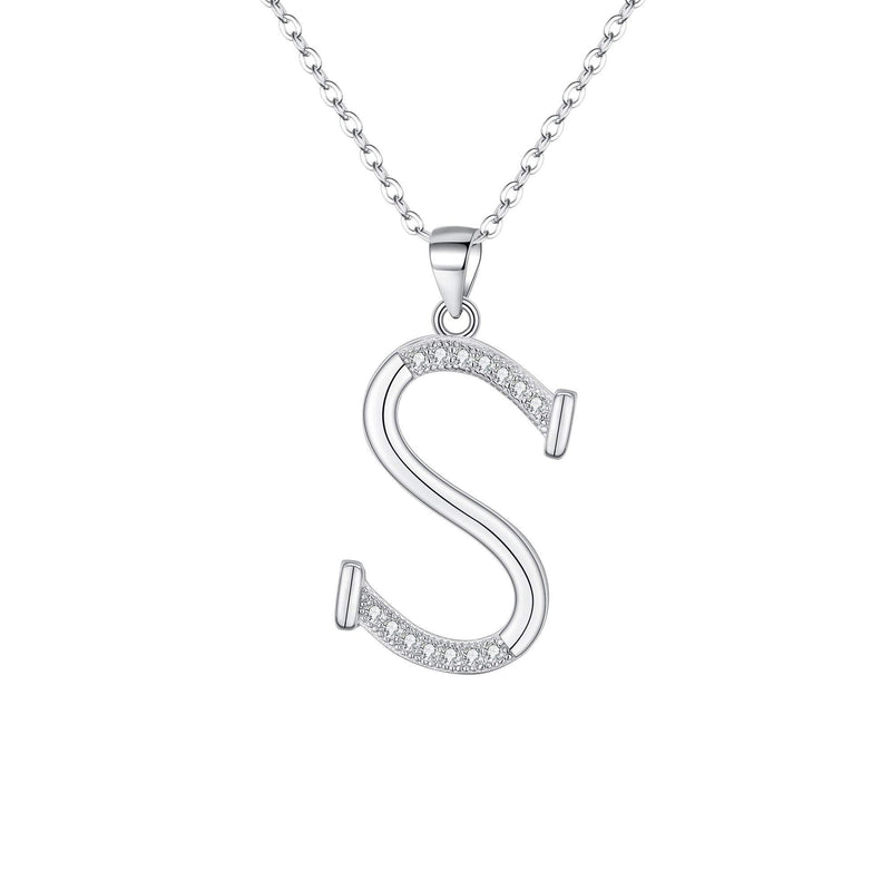 [Australia] - EVER FAITH 925 Sterling Silver CZ Cursive Initial Alphabet Letter Adjustable Pendant Necklace Clear S 