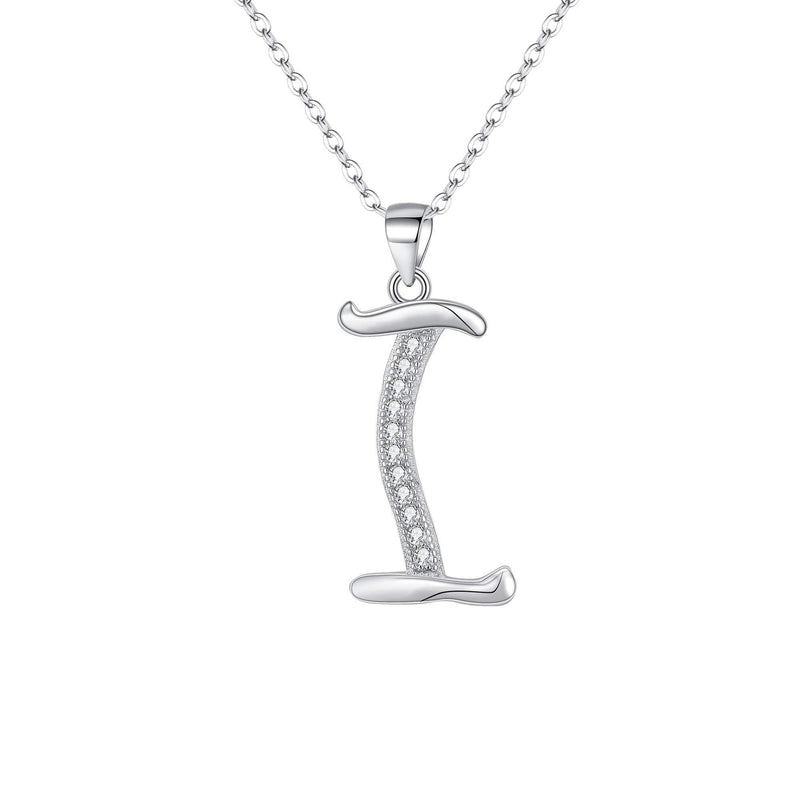 [Australia] - EVER FAITH 925 Sterling Silver CZ Cursive Initial Alphabet Letter I Adjustable Pendant Necklace Clear 