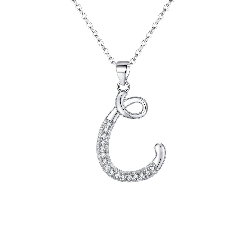 [Australia] - EVER FAITH 925 Sterling Silver CZ Cursive Initial Alphabet Letter C Adjustable Pendant Necklace Clear 