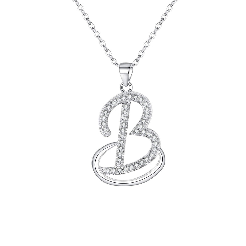 [Australia] - EVER FAITH 925 Sterling Silver CZ Cursive Initial Alphabet Letter B Adjustable Pendant Necklace Clear 