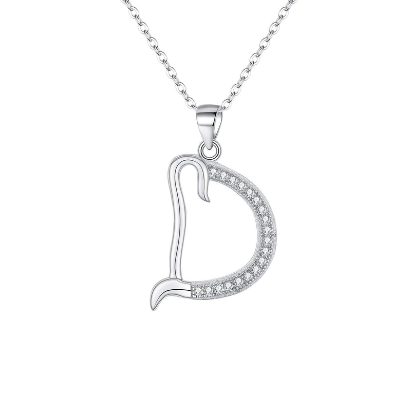 [Australia] - EVER FAITH 925 Sterling Silver CZ Cursive Initial Alphabet Letter D Adjustable Pendant Necklace Clear 