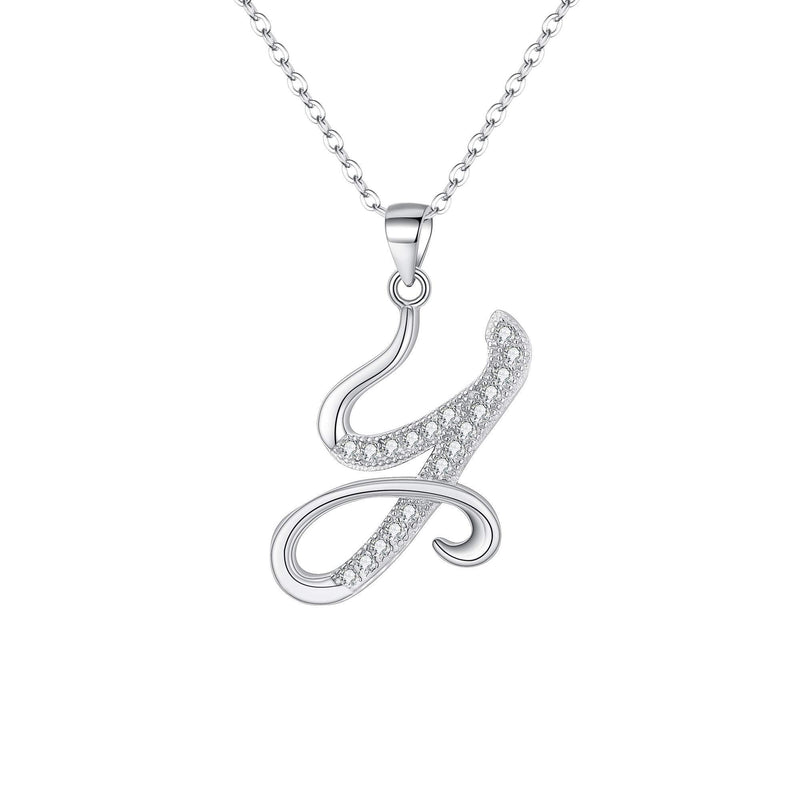 [Australia] - EVER FAITH 925 Sterling Silver CZ Cursive Initial Alphabet Letter Y Adjustable Pendant Necklace Clear 