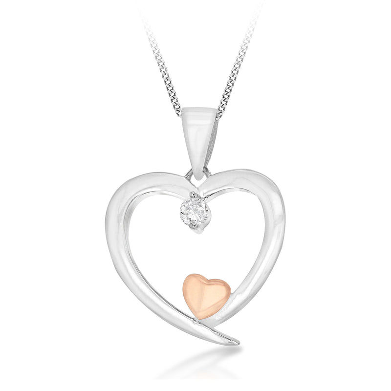 [Australia] - Tuscany Silver Sterling Silver Two-Tone Cubic Zirconia Double Heart Pendant Necklace, 41 cm/16 Inch - 46 cm/18 Inch 