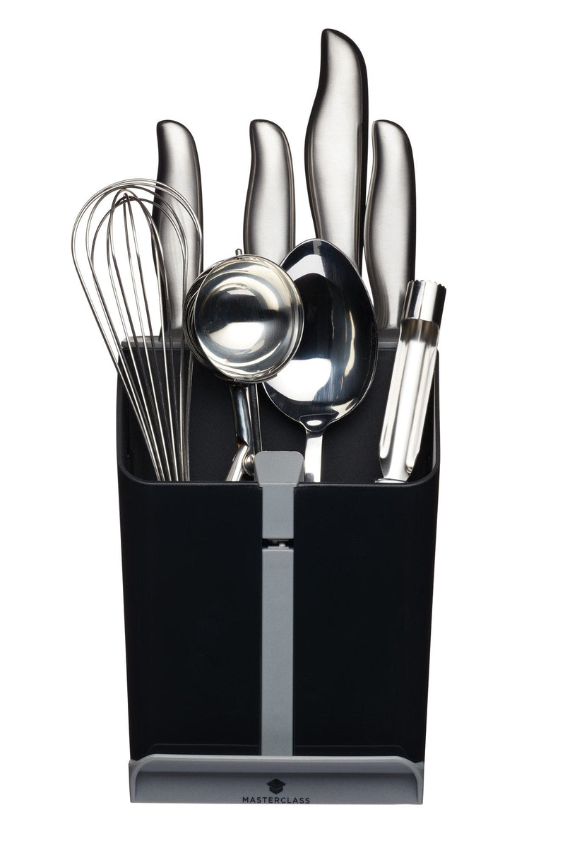 [Australia] - MasterClass Smart Space All-in-1 Knife Block and Utensil Holder with Ceramic Knife Sharpener, 15.5 x 14.5 x 20.5 cm (6" x 5.5" x 8") - Black / Grey 