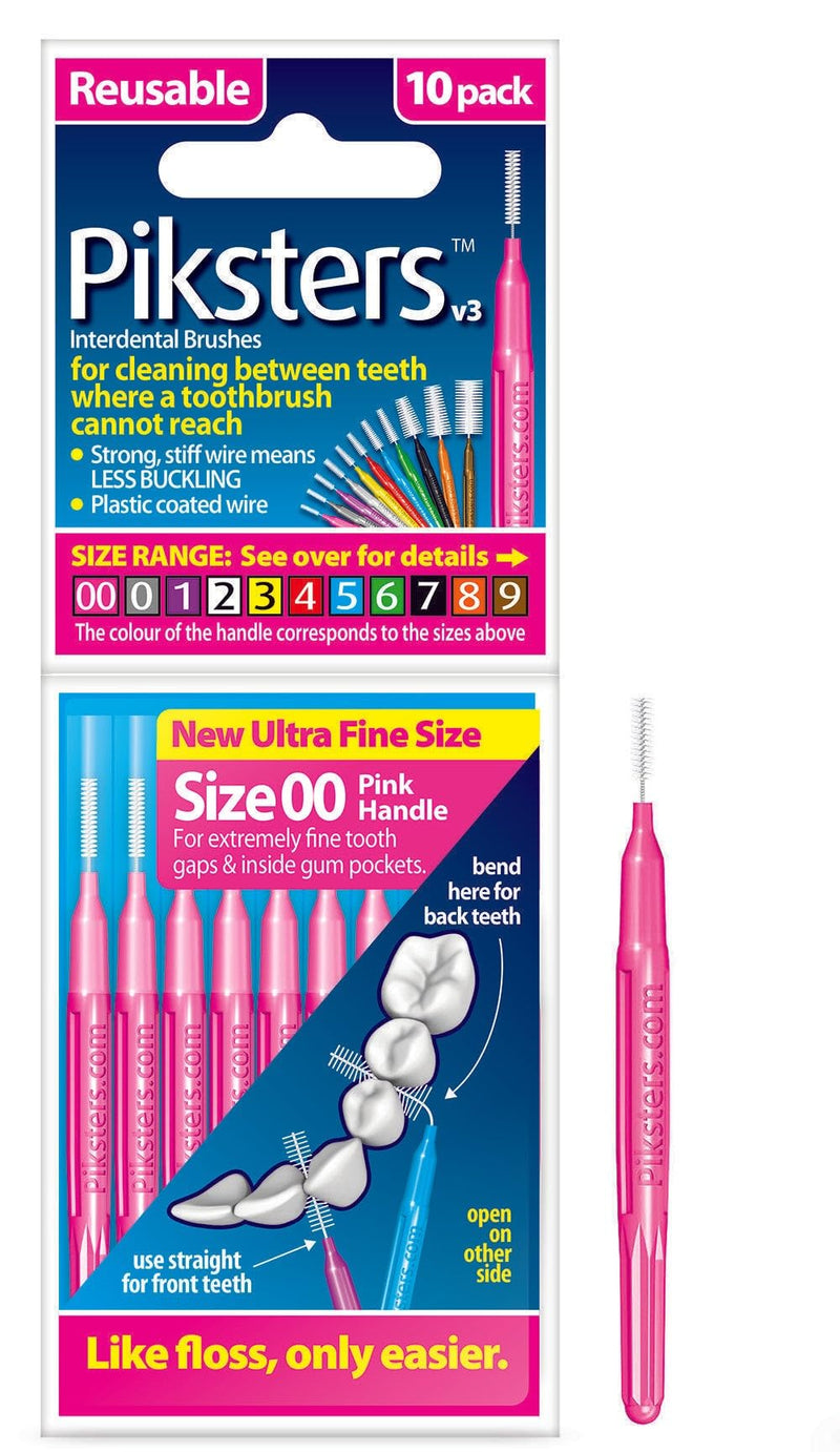 [Australia] - Piksters Interdental Brushes, Size 00, Pink Handle, 10 Pack Pink (Size 00) 10 Count (Pack of 1) 
