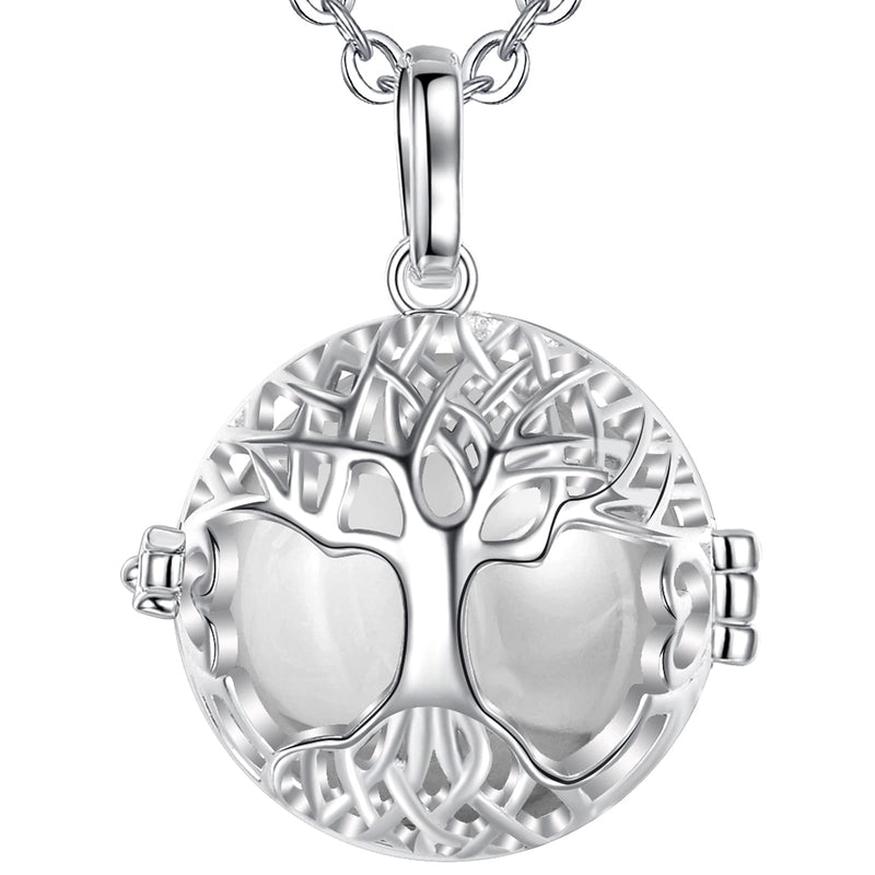 [Australia] - Eudora Harmony Tree of Life Necklace, with Music Chime Ball Locket Pendant Necklace for Women Girls Ladies Nice Jewelry Gift, 30"+45" Chain Silver 