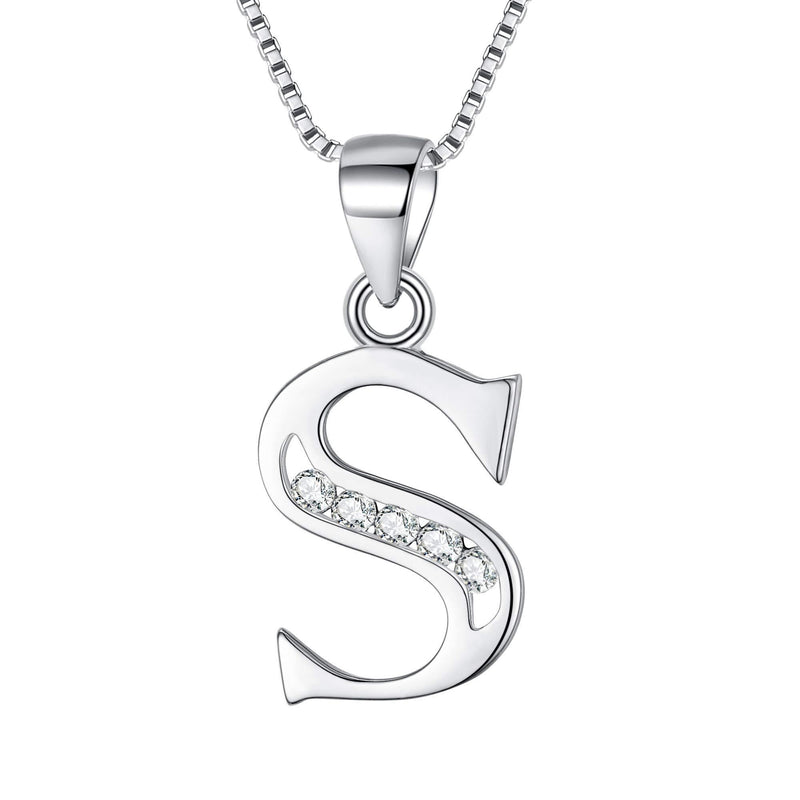 [Australia] - Clearine Women 925 Sterling Silver Cubic Zirconia 26 Letters Alphabet Personalized Charm Pendant Necklace Alphabet S 