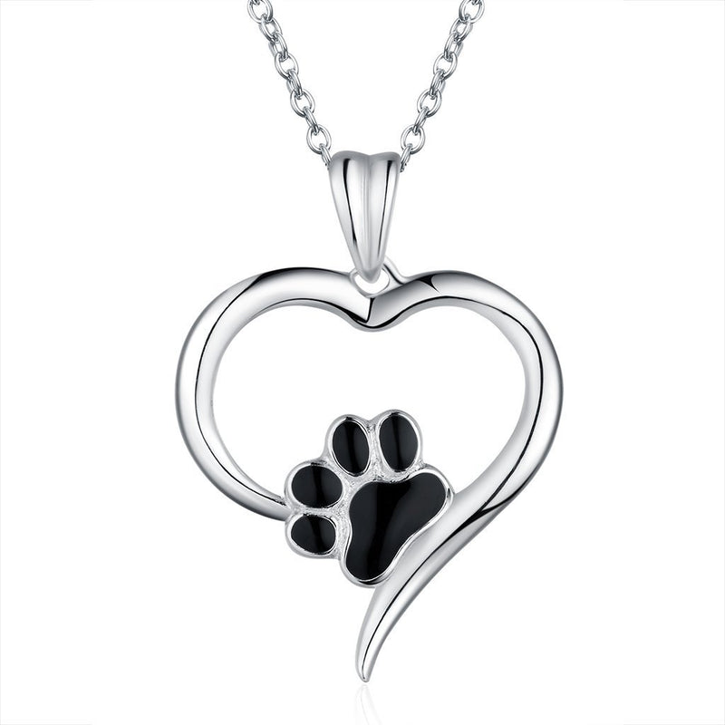 [Australia] - HUABOLA CALYN S925 Sterling Silver Heart Shape with a Paw Print Pendant Necklace Valentine's Day Gifts 