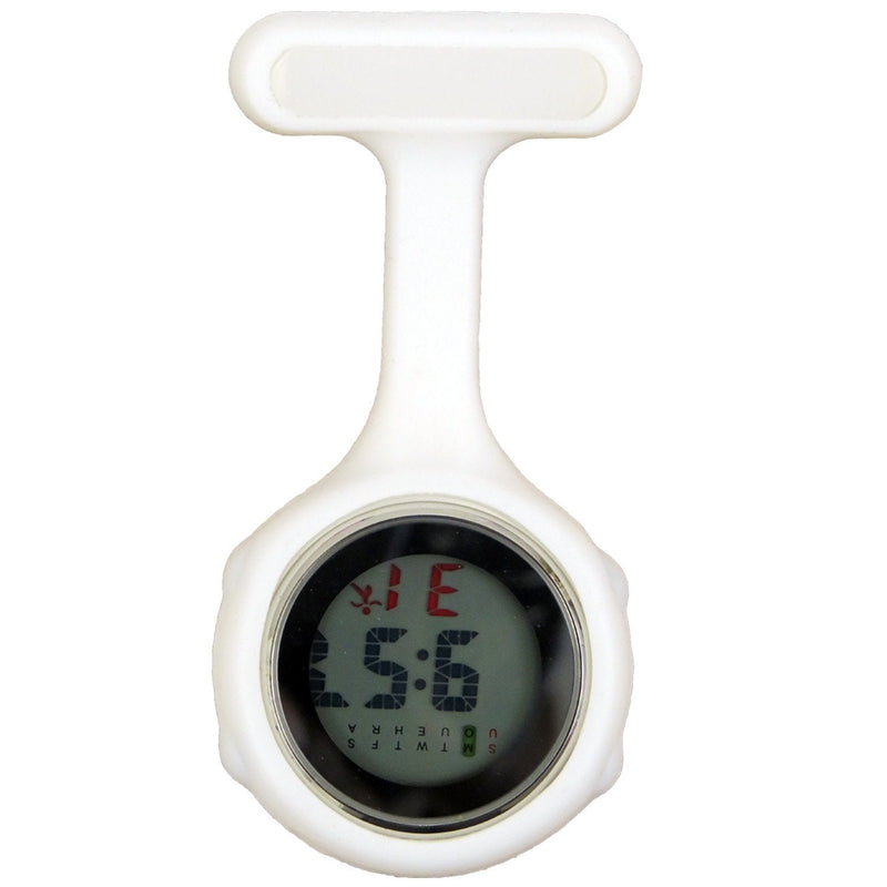 [Australia] - Digital Nurse Watch Fob for Women Men Multi Function Infection Control Design Silicone Nurses/Brooch/Tunic/Fob/Pocket/Carabiner Watch with Pin/Clip-On Nurse Doctor Paramedic Watch with Light White 