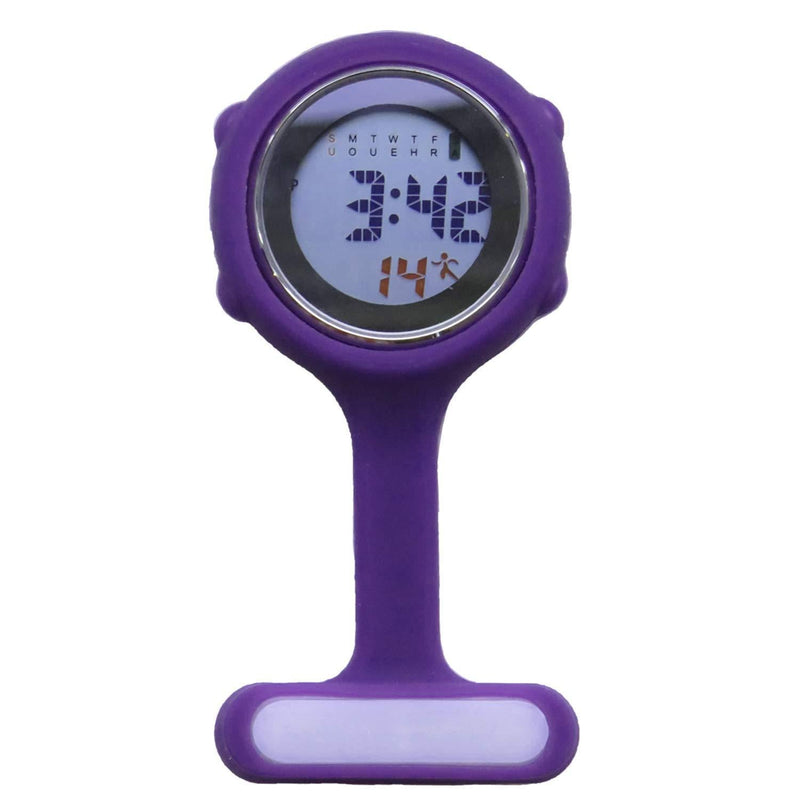 [Australia] - Digital Nurse Watch Fob for Women Men Multi Function, Infection Control Design, Silicone Nurses/Brooch/Tunic/Fob/Pocket/Carabiner Watch with Pin/Clip-On Nurse Doctor Paramedic Watch with Light Purple 
