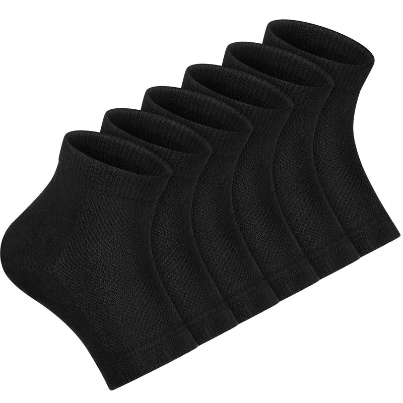 [Australia] - Bememo 3 Pairs Soft Ventilate Gel Heel Socks Open Toe Socks for Dry Hard Cracked Skin Moisturizing Day Night Care Skin (Black, Regular Size) 