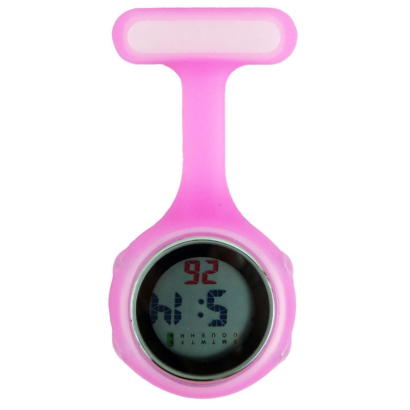 [Australia] - Digital Nurse Watch Fob for Women Men Multi Function, Infection Control Design, Silicone Nurses/Brooch/Tunic/Fob/Pocket/Carabiner Watch with Pin/Clip-On Nurse Doctor Paramedic Watch with Light Pink 