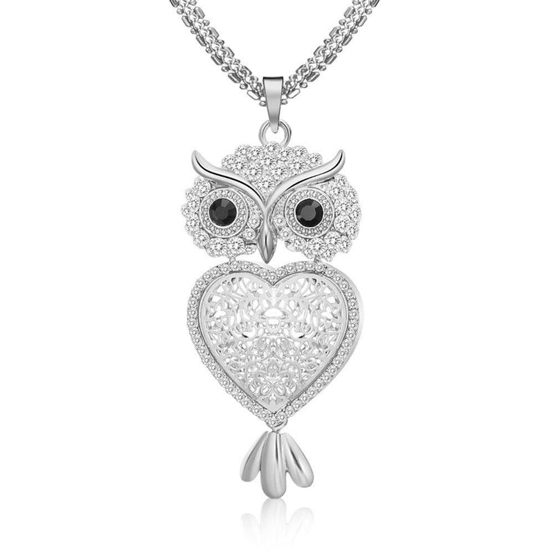 [Australia] - Ouran Owl Necklace for Women, Charm Pendant Necklace for Girls Long Chain Layer Necklace Rose Gold and Silver Necklace with CZ Crystal Silver Plated Owl 