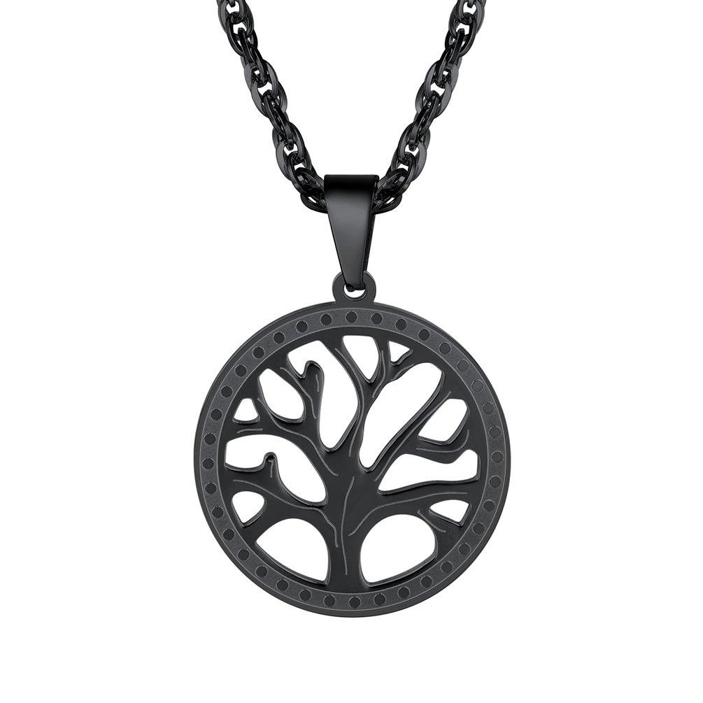 [Australia] - PROSTEEL Unisex Tree of Life Necklace with Chain(resizable), 316L Stainless Steel/Gold Plated/Black Color(with Gift Box, Pouch) 001-black (Popular) 