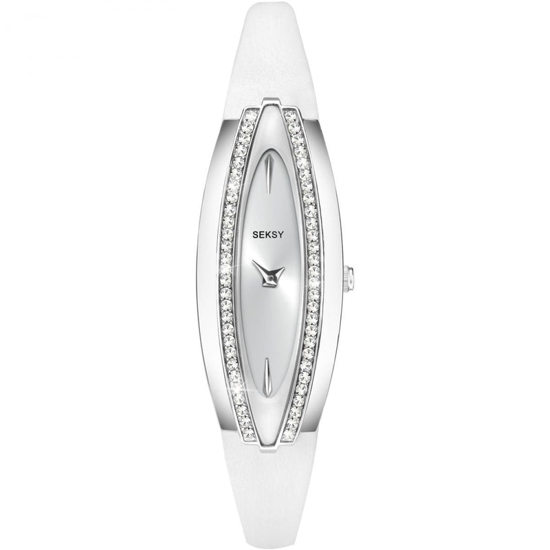 [Australia] - Seksy Women's 18.00 mm Quartz Watch with Silver Analogue dial and White Leather 2566 