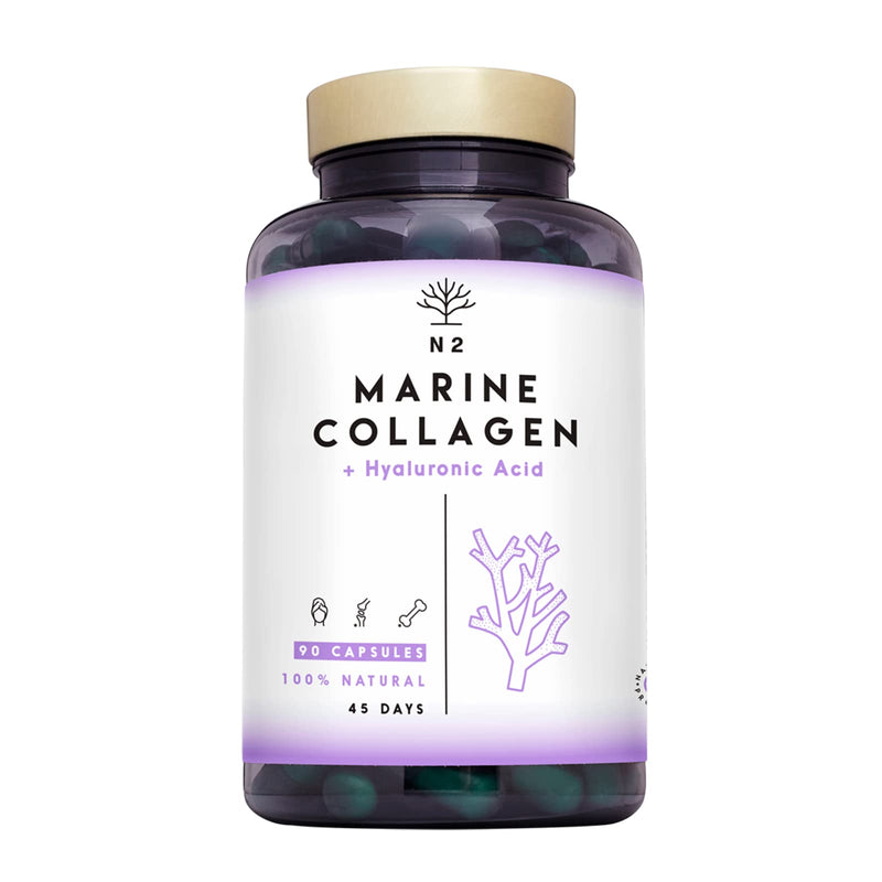 [Australia] - Marine Collagen with Hyaluronic Acid for Skin Care, Hair Care, Joints. Magnesium, Vitamin C. Hydrolysed Collagen Supplements. Anti Aging. Best Collagen PEPTAN. 90 Veggie Caps. EU. N2 Natural Nutrition 