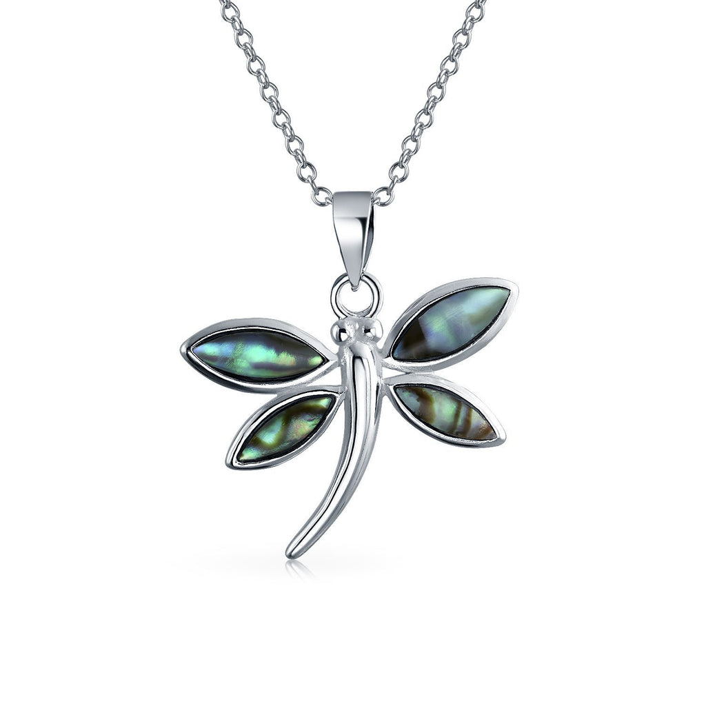 [Australia] - Rainbow Abalone Shell Inlay Butterfly Dragonfly Pendant Necklace For Women For Teen 925 Sterling Silver With Chain 