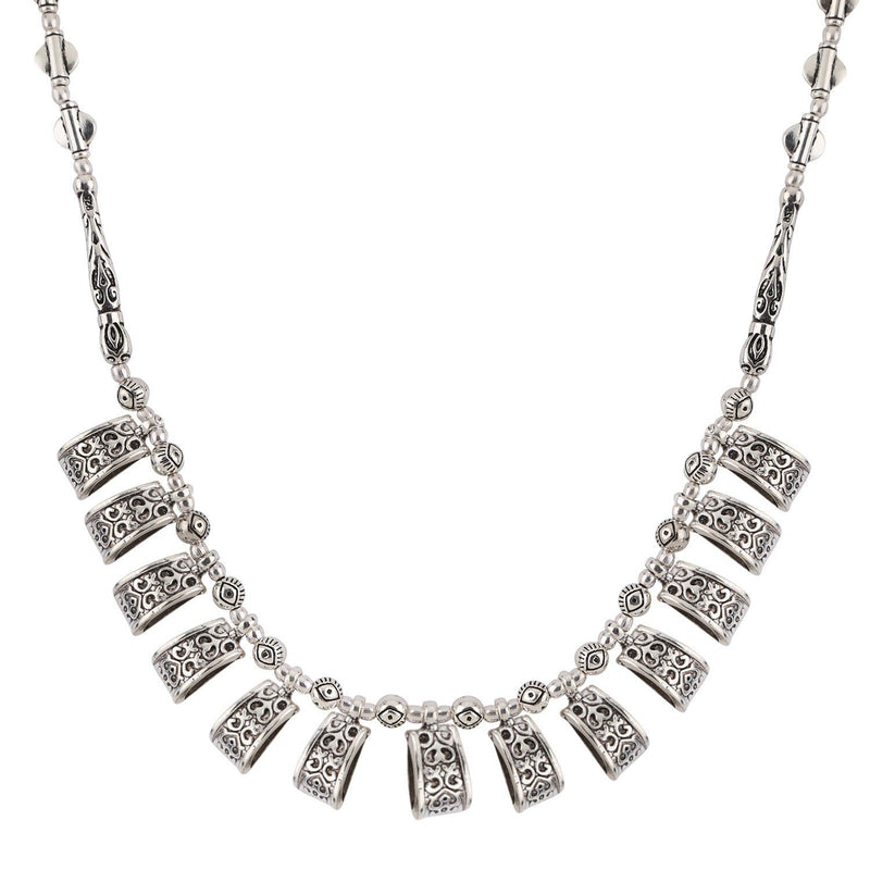 [Australia] - Efulgenz Boho Vintage Antique Ethnic Gypsy Tribal Indian Oxidized Silver Black Statement Necklace Jewelry Style 2-silver 