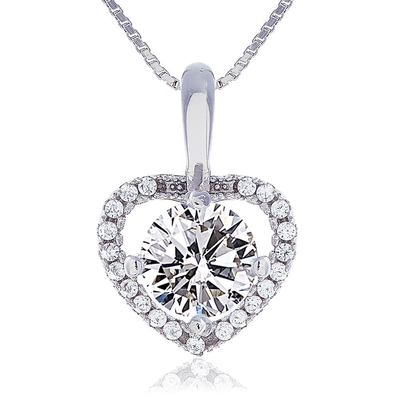 [Australia] - LUNAROSE 925 Sterling Silver Heart Necklace for Women Crystal Gem Cubic Zircon Pendant Jewellery Chain 18 Inch Chain 2 Inch Extender in Velvet Box 