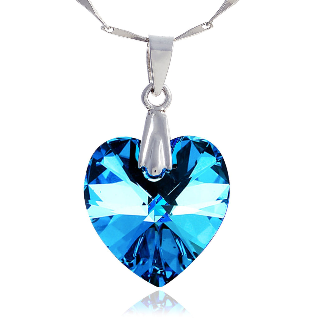 [Australia] - LUNAROSE 925 Sterling Silver Necklace Jewellery for Women Heart Pendant Necklace Crystal From Swarovski Heart of the Ocean 18 Inch Chain 2 Inch Extender in Velvet Box Allergen-Free Blue 