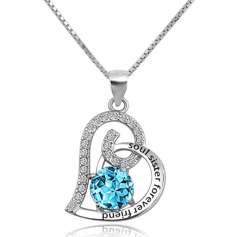 [Australia] - Korliya Sterling Silver Soul Sister Forever Friend Heart Necklace Pendant Blue 