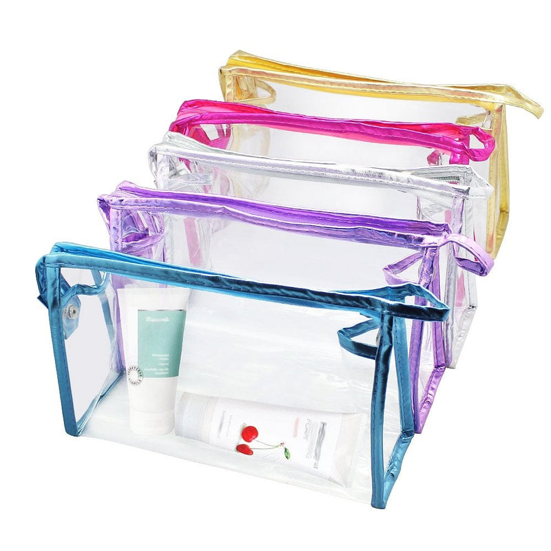 [Australia] - Meetory 5 Pcs Transparent Waterproof Cosmetic Bag Toiletry Bags, PVC Vinyl Makeup Organizing Bag, Zippered Wash Bag for Vacation, Bathroom and Organizing 