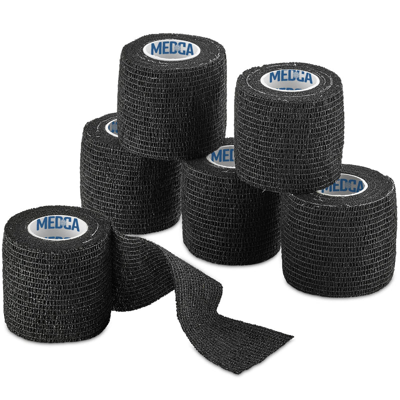 [Australia] - Self-Adherent Cohesive Bandage - Black Medical Wrap - 6 Rolls 2" Wide x 5 Yards Sports Tape for Medical Use, Sports, First Aid and Helps Protect Skin 