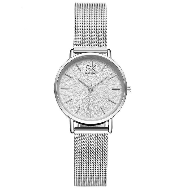 [Australia] - SHENGKE Creative Simplicity Women Watch Mesh Band Elegant Women Watches Ladies Business Wristwatch K0006-silver-mesh Band 