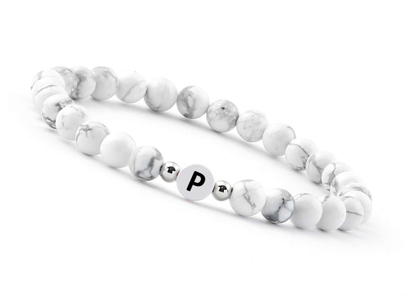 [Australia] - Good.Designs ® Bead Bracelet (howlite White) with Letter - Friendship Bracelet for 2 (Gift for Couples) P 