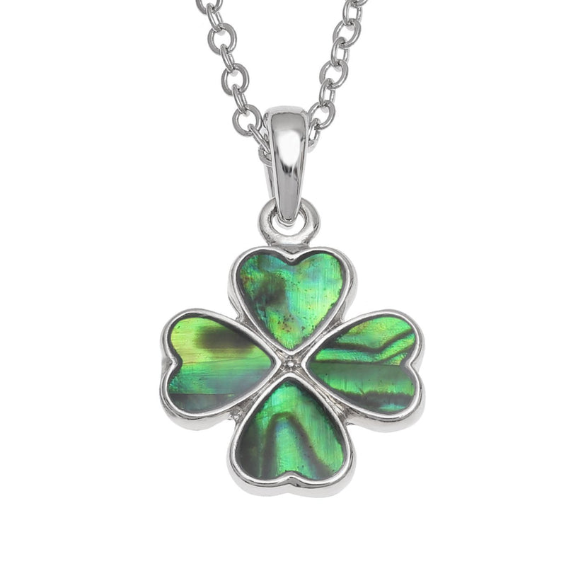 [Australia] - Kiara Jewellery Four Leaf Clover Pendant Necklace Inlaid With Natural green Paua Abalone Shell on 18" Trace Chain. Non Tarnish Silver Colour Rhodium plated. 