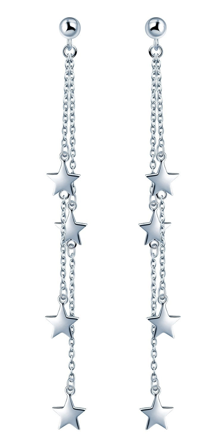 [Australia] - Yumilok Jewelry 925 Sterling Silver Ball Ear Stud Stars Dangle Drop Earring for Women/Ladies/Girls 