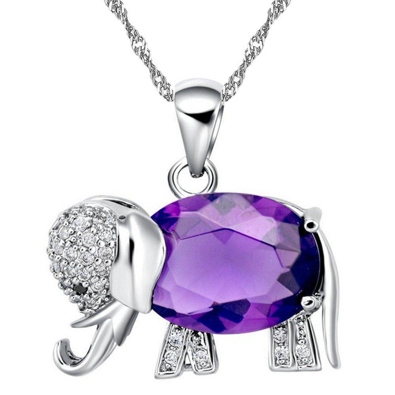 [Australia] - Uloveido Women's and Girl's Cubic Zirconia Elephant Pendant Necklaces Animal Jewellery N1154 Purple 