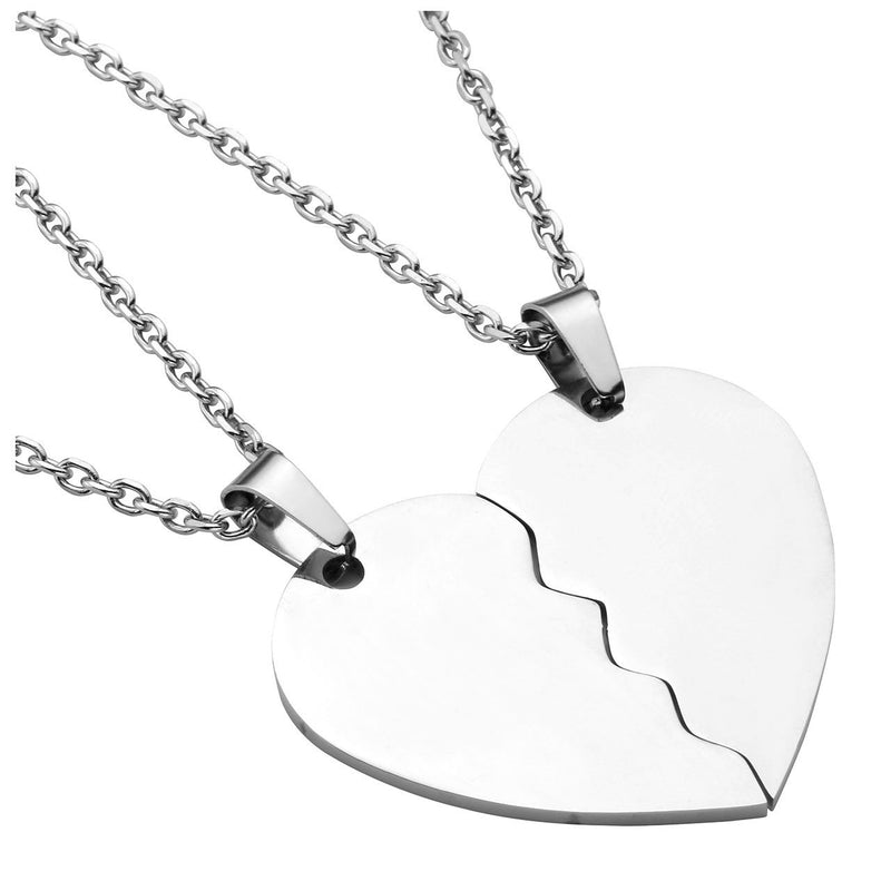 [Australia] - PiercingJ 2PCS Personalized Custom Engraved Stainless Steel Matching Heart Puzzle Pendant His and Hers Necklace Couple Necklaces for Men Women 24" Chain + Valentines Gift Big Non-engraving 