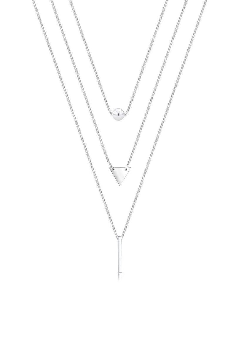 [Australia] - Elli Necklace Layer Ball Triangle Rectangle Geo 925 Sterling Silver 